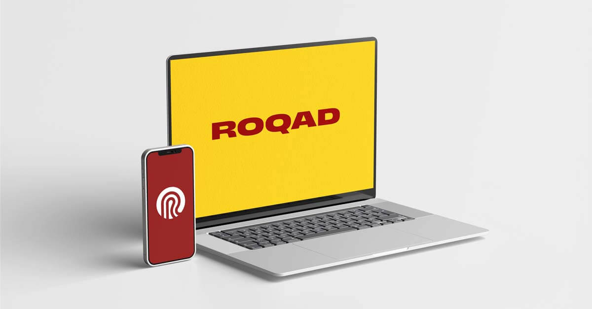 Roqad branding in laptop and phone mockup